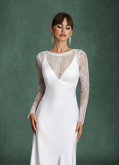 Azazie Indiah Wedding Dresses Diamond White Mermaid Stretch Satin Dress image3