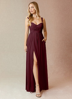 Azazie Reniya Bridesmaid Dresses Cabernet A-Line Pleated Mesh Convertible Dress image1
