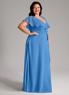 Azazie Lainey Bridesmaid Dresses Blue Jay A-Line with Pockets Chiffon Dress image12
