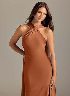 Azazie Kinsley Brautjungfernkleider Meerjungfrau-Linie Seitliche Cut-Outs Stretch-Satin Kleid Kupfer image5