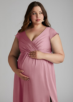 Azazie Allessia Maternity Bridesmaid Dresses A-Line Pleated Stretch Satin Floor-Length Dress image13