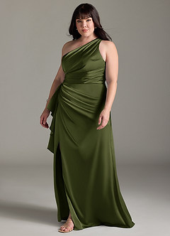 Azazie Maive Bridesmaid Dresses Olive Sheath Ruched Stretch Satin Dress image9