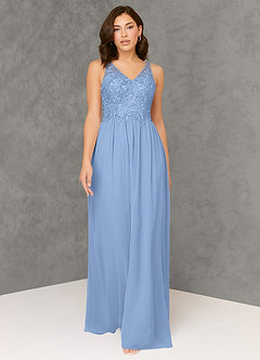 Azazie Amy laatste Uitverkoop Jurk van Chiffon met A-Lijn Kant Staal Blauw image1