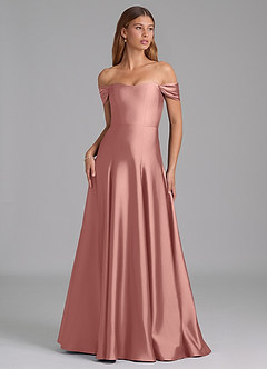 Azazie Seriana Bridesmaid Dresses Rosette A-Line Off the Shoulder Stretch Satin Convertible Dress image1
