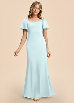 Azazie Chace Junior Sea Glass Sheath Stretch Satin Dress image5
