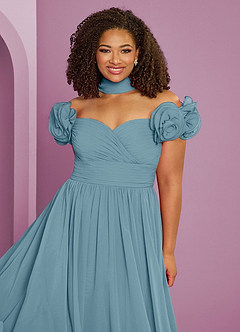 Barbie ♥ Azazie Bridesmaid Dresses Moody Blue A-Line Off the Shoulder Chiffon Convertible Dress image20