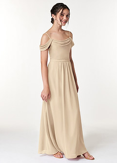 Azazie Alivia Junior Champagne A-Line Off the Shoulder Chiffon Dress image3