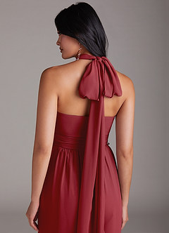 Azazie Lamara Bridesmaid Dresses Pomegranate Off the Shoulder Chiffon Convertible Jumpsuit image10