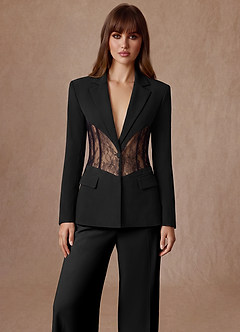front Juliette Negro Traje de pantalón con paneles de encaje de tejido refinado