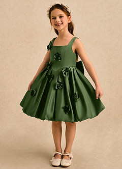 Azazie Lillian vestidos de niña de las flores Vestido Oliva de Satin Mate de Vestido de princesa con Plisado image1