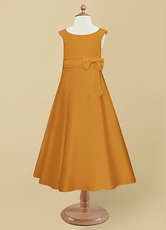 Azazie Lindy Flower Girl Dresses Butterscotch A-Line Pleated Matte Satin Dress image10