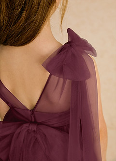 Azazie Dori Robe Demoiselle D'honneur Fillette Robe Trapèze en Tulle Rayé Cabernet image8
