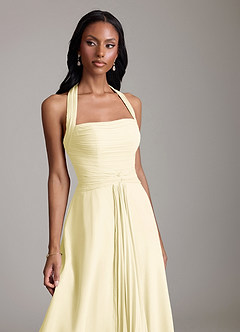 Azazie Clarisa Brudtärnklänningar Klä av A-Linje i Chiffong Plisserad Citronsorbet image3