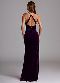Azazie Becca Bridesmaid Dresses Grape Sheath Velvet Dress image6