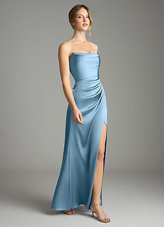 Azazie Leonis Bridesmaid Dresses Steel Blue Mermaid Pleated Stretch Satin Convertible Dress image6