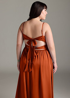 Azazie Zeya Bridesmaid Dresses Paprika A-Line Pleated Stretch Satin Dress image15
