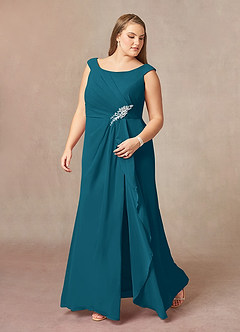 Azazie Yarrow Final Sale Ink Blue A-Line Pleated Chiffon Dress image9