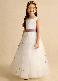 Azazie Cricket Flower Girl Dresses Ivory Dusty Rose Ball-Gown Pleated Matte Satin Dress image5