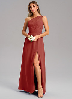 Azazie Phaedra Brautjungfernkleider A-Linie One-Shoulder Chiffon Kleid Terrakotta image4