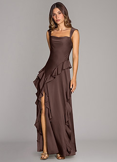 Azazie Sloane Vestidos de damas de honor Vestido de Ganache de Satén Elástico de Corte en A con Escote de Corazón image4