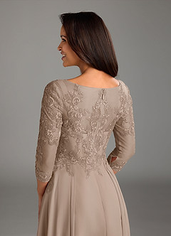 Azazie Marge Kleider für die Brautmutter A-Linie Schaufel Spitze Chiffon Kleid Taupe image4