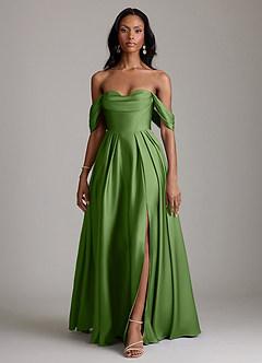 Azazie Loisa Abiti da Damigella Abito A-Line in Raso Elasticizzato a Spalla Scoperta Basilico image7
