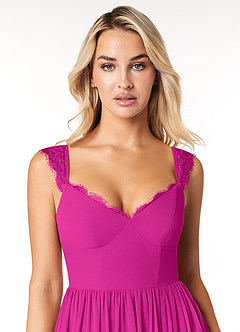 Azazie Cleobella Bridesmaid Dresses Fuchsia A-Line Sweetheart Lace Chiffon Dress image6