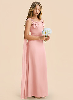 Azazie Chelsea Junior Powder Pink Sheath Pleated Stretch Satin Dress image6
