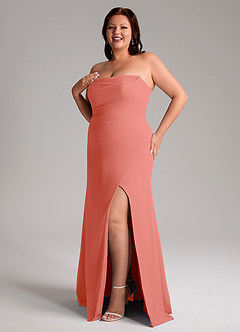 Azazie Leonis Bridesmaid Dresses Salmon Pink Sheath Strapless Chiffon Convertible Dress image13
