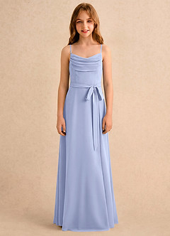 Azazie Jasslyn Girls Formal Abiti da Ragazza di Fiori Abito A-Line in Chiffon Plissettato Ghiaccio image4