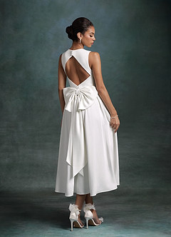 Azazie Maeve Wedding Dresses Diamond White A-Line with Pockets Crepe Back Satin Dress image5