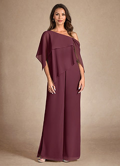 Azazie Halima Abiti per la Madre della Sposa Abito Tuta Pantaloni in Chiffon Spacco Laterale Cabernet image7