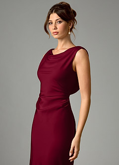 Azazie Kieryn Robes de demoiselle d'honneur Robe Sirène en Satin extensible Plissée Bourgogne image4