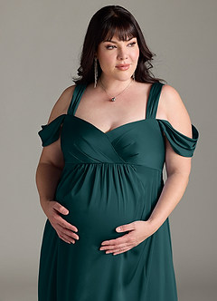 Azazie Rhea Maternity Bridesmaid Dresses A-Line Off-The-Shouler Pleated Stretch Satin Floor-Length Dress image12