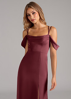 Azazie Callan Vente finale Robe Trapèze Convertible en Satin extensible Plissée Burgundy image6