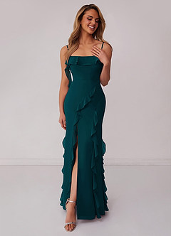 Barbie ♥ Azazie Bridesmaid Dresses Pine Sheath Bow Chiffon Dress image3