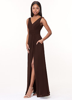 Azazie Karina Bridesmaid Dresses Ganache A-Line Pleated Chiffon Dress image3