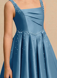 Azazie Jello Girls Formal Flower Girl Dresses Steel Blue Ball-Gown Pleated Matte Satin Dress image5