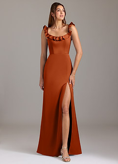 Azazie Callie Bridesmaid Dresses Burnt Orange A-Line Ruched Stretch Satin Convertible Dress image1