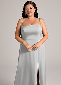 Azazie Wren Brudtärnklänningar Klä av A-Linje i Stretch Satin Axelbandslös Silver Konvertibel image11