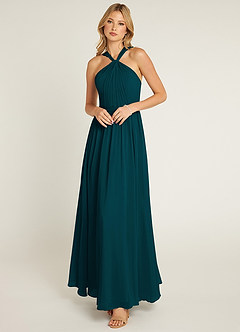 Azazie Jacey Bridesmaid Dresses Pine A-Line Pleated Chiffon Dress image1