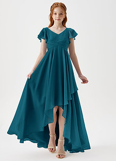 Azazie Caria Junior Robe Trapèze en Mousseline de soie Plissée Bleu Encre image6
