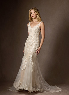 Azazie Poppy Wedding Dresses Diamond White Nude Mermaid Sequins Tulle Dress image7