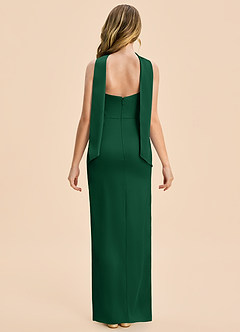 Azazie Calandra Junior Vestido Verde Oscuro de Satén Elástico de Corte Recto con Plisado image2