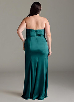 Azazie Yola Vestidos de damas de honor Vestido de Pavo Real de Satén Elástico de Corte Recto Convertible con Cuello en V Plisado image10