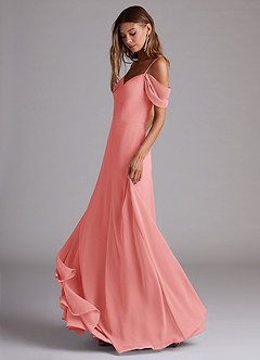 Azazie Marley Bridesmaid Dresses Coral A-Line Off the Shoulder Chiffon Convertible Dress image3