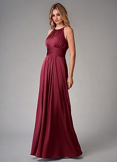 Azazie Bonnie Brautjungfernkleider A-Linie Plissee Stretch-Satin Kleid Burgunderrot image3