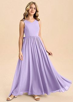 Azazie Hathaway Junior Lilac A-Line Bow Chiffon Dress image2