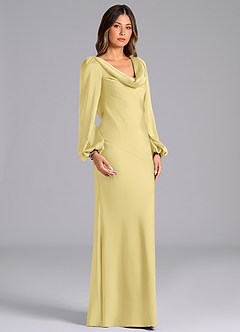 Azazie Rylina Bridesmaid Dresses Lemon Sorbet Mermaid Long Sleeve Stretch Satin Dress image3