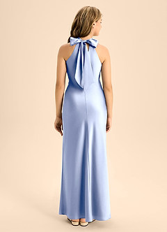 Azazie Doretta Junior Ice A-Line Pleated Stretch Satin Dress image2